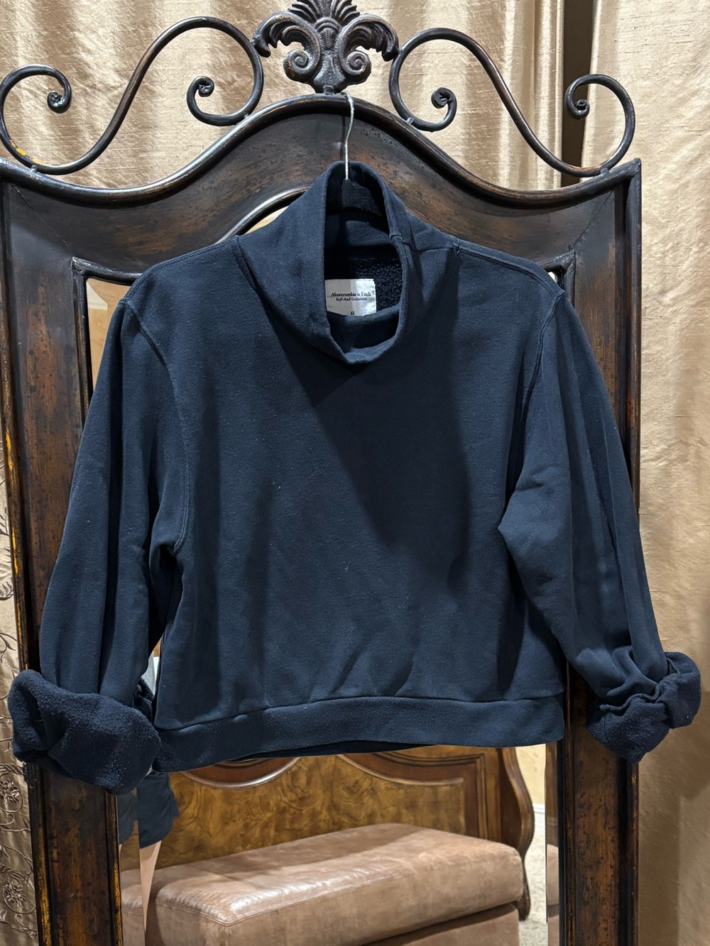 Abercrombie & Fitch Black Cropped Funnel Neck Sweatshirt